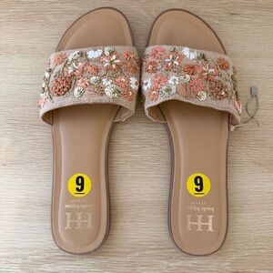 Haute Hippie Beaded Floral Flat Sandals 9